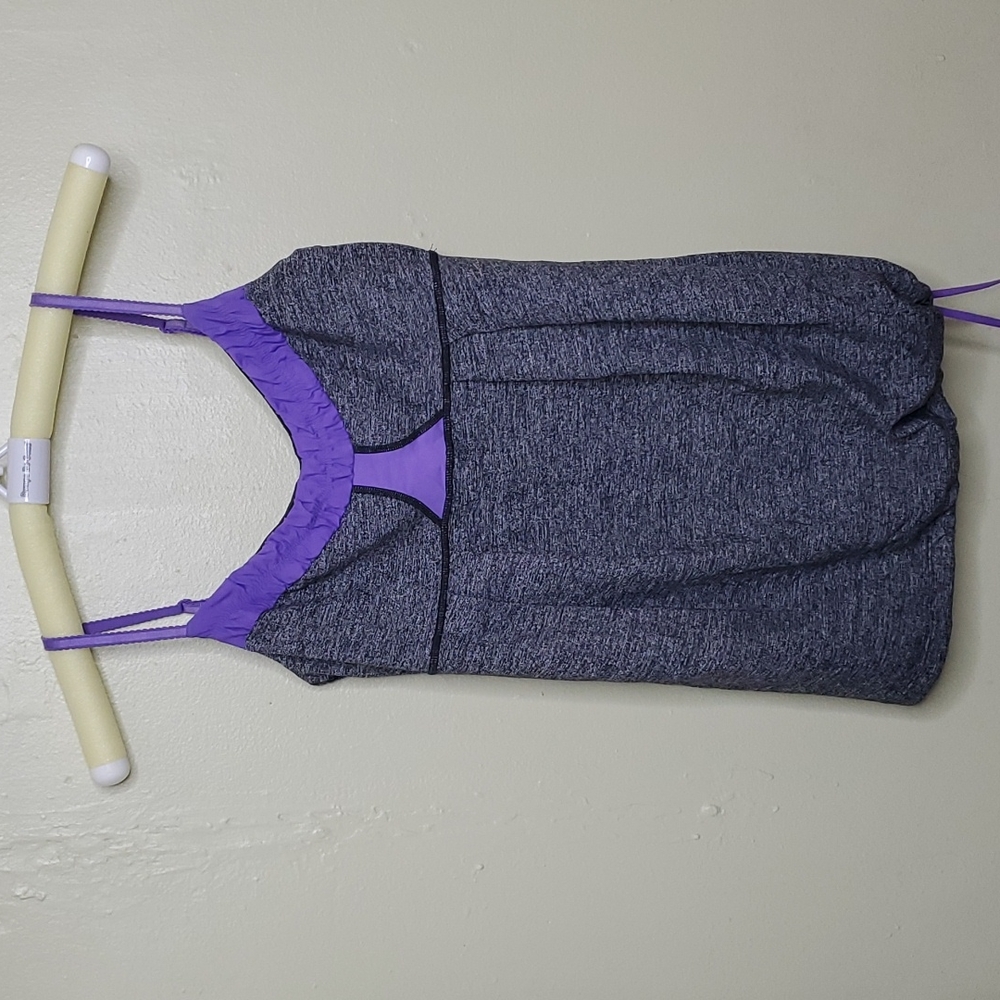 Lululemon Dance Tank Power Purple Heathered Coal Gray Top Yoga Size 8
